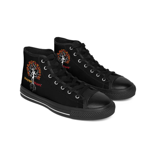Artistic Women's High-Top Sneakers, Unique Canvas Shoes, Gift for Her, Trendy Footwear, Nature-Inspired Design