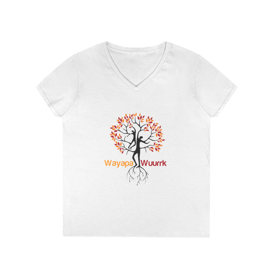 Wayapa Wuurk V-Neck T-Shirt, Eco-Friendly Tee, Tree Design Shirt, Wellness Gift, Mindfulness Apparel, Nature Lover's Top